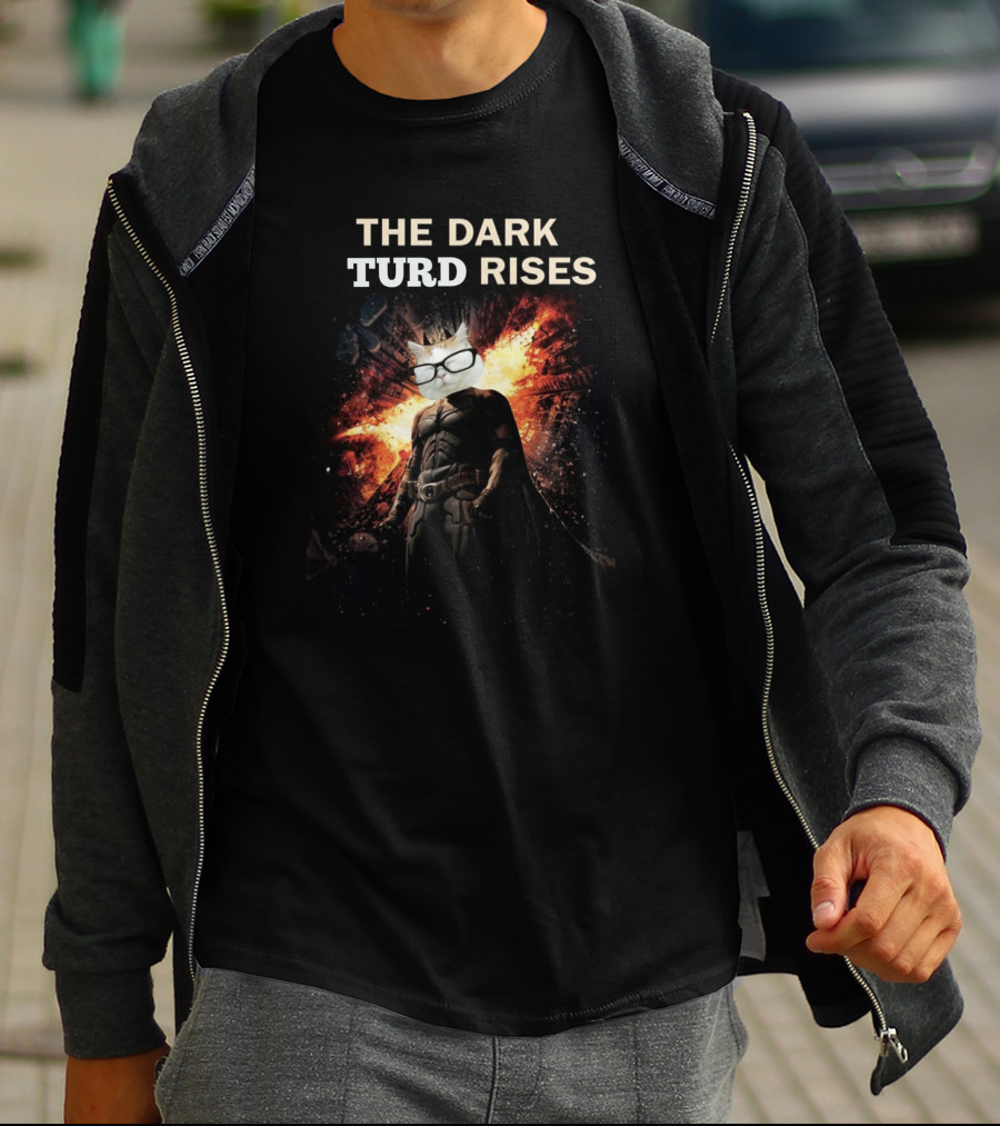 The Dark Turd Rises Catturd Batman Parody Explosion Hero Cat Glasses T-Shirt