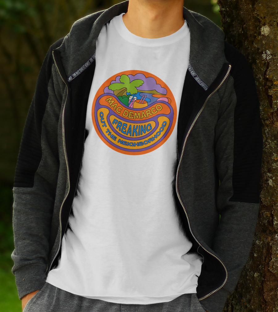 Mac Demarco Freaking Out The Neighborhood Colorful Retro Design With Beach And Palm Tree Elements T-Shirt