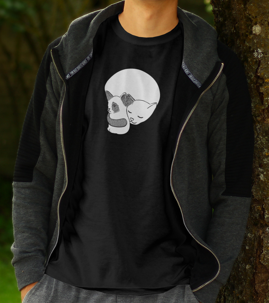 Small Kitten Under Love Lock Yin Yang Cats T-Shirt