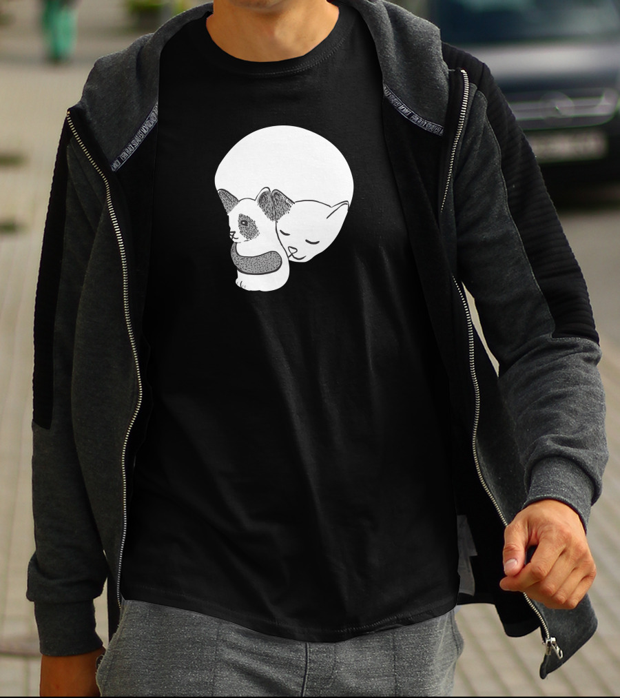 Small Kitten Under Love Lock Yin Yang Cats T-Shirt