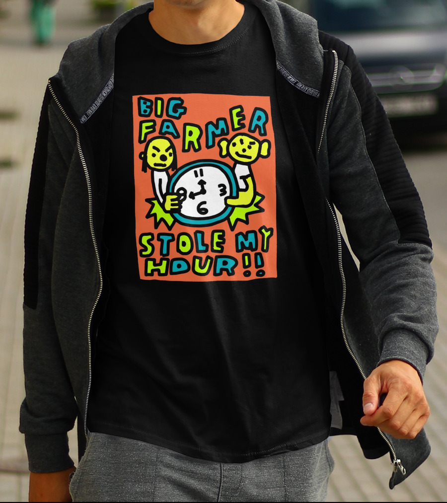 Big Farmer Stole My Hour Cartoon Characters Clock T-Shirt