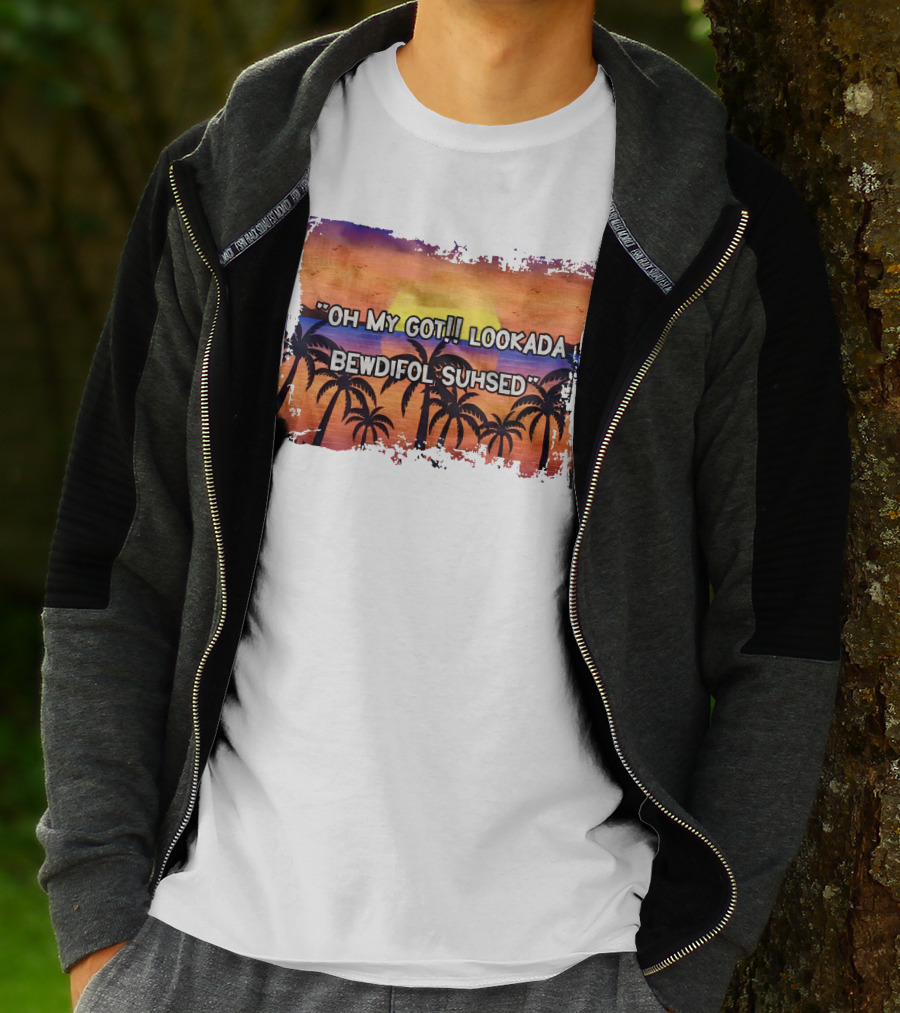 Oh My Got Lookada Bewdifol Suhsed Tropical Sunset With Palm Trees T-Shirt