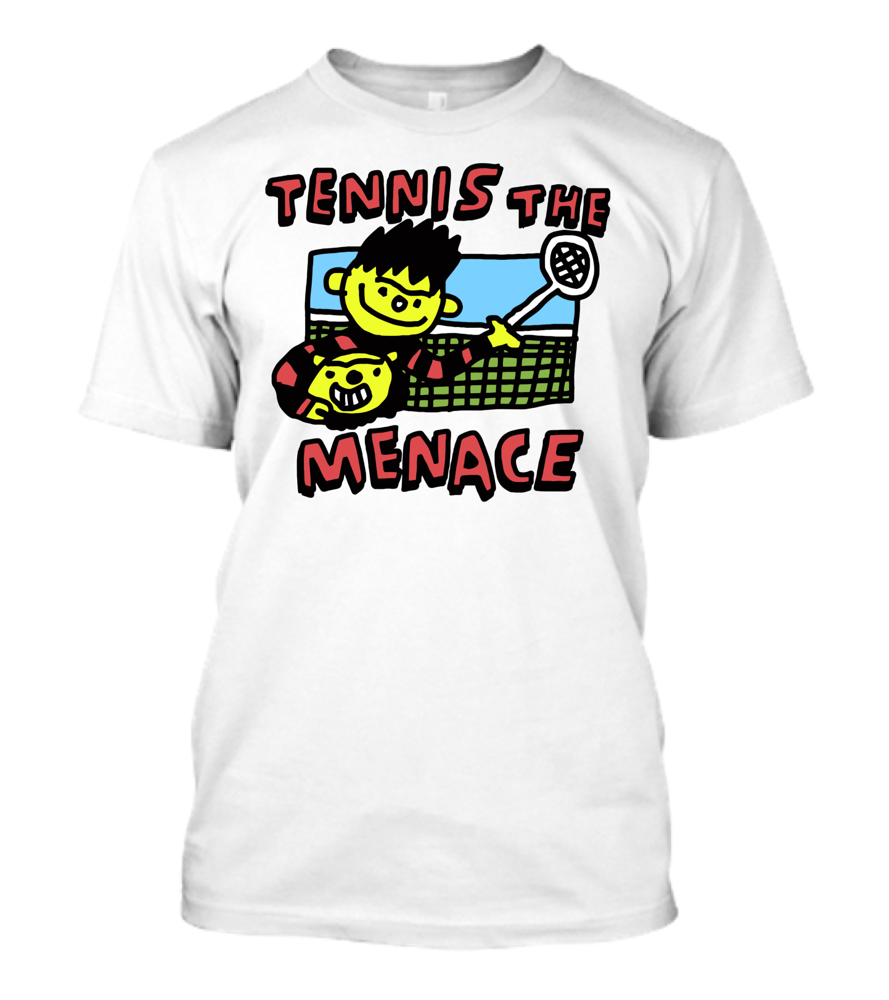 Tennis The Menace Comic Style Tennis Player With Racket T-Shirt