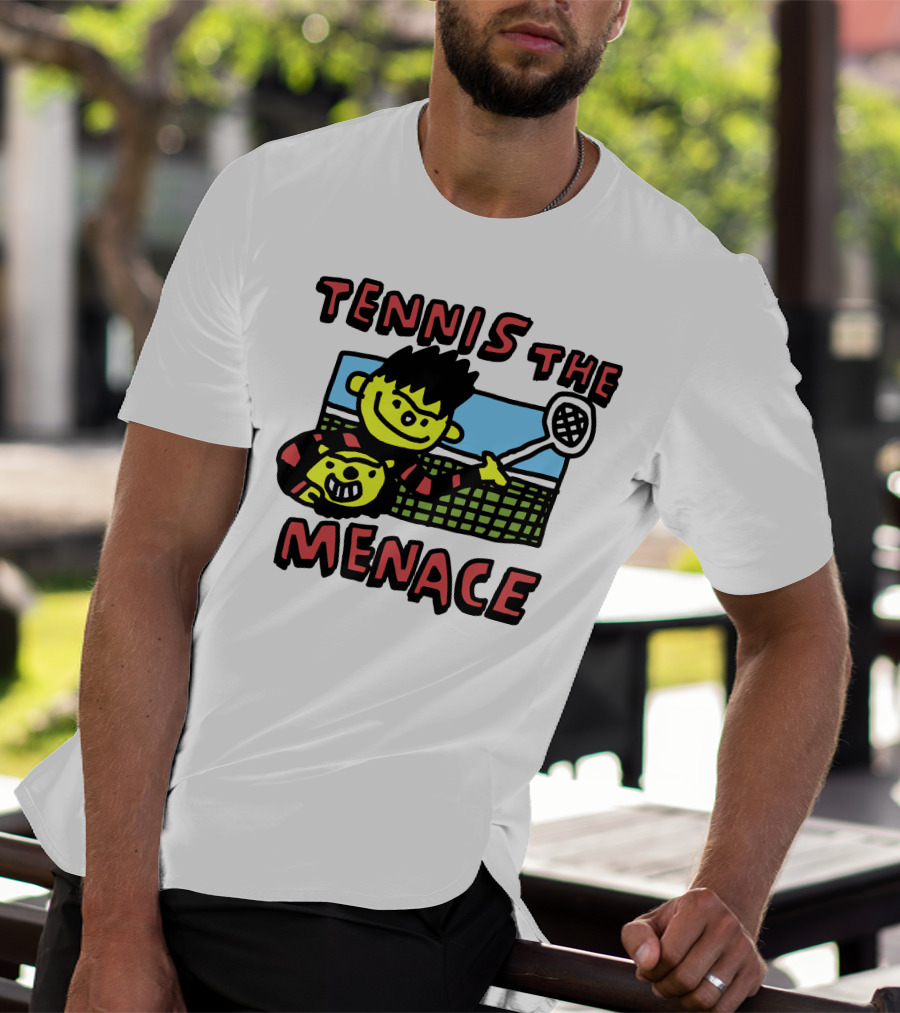 Tennis The Menace Comic Style Tennis Player With Racket T-Shirt