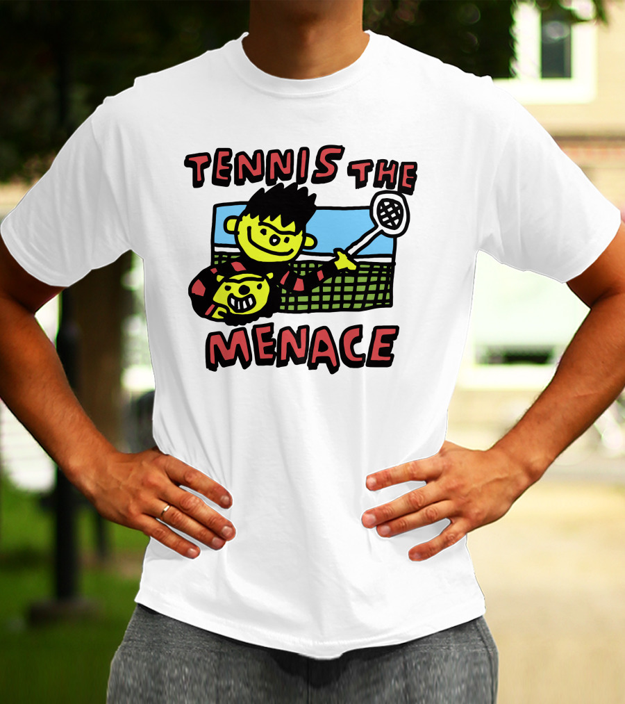 Tennis The Menace Comic Style Tennis Player With Racket T-Shirt