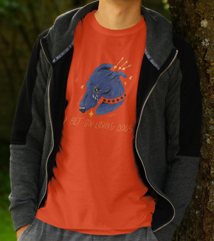 Galactix I Bet On Losing Dogs Blue Greyhound With Stars And Arrows T-Shirt