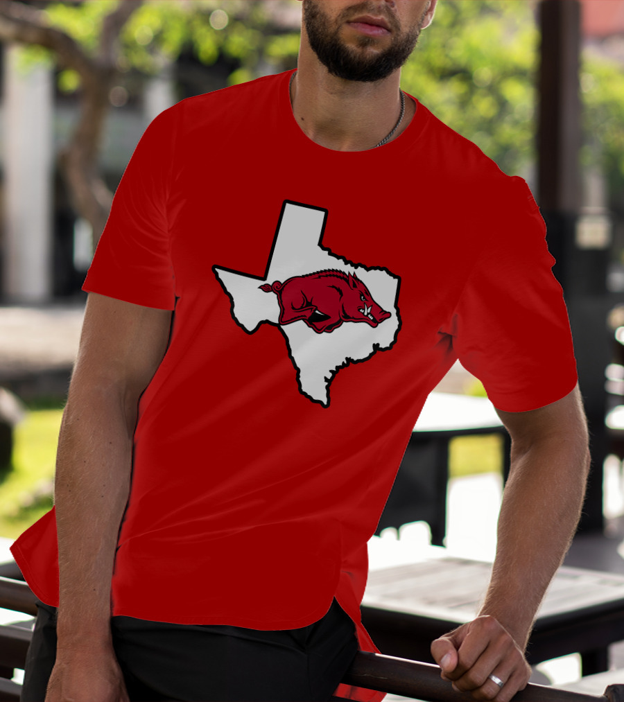 Arkansas Razorbacks Strong Hog Over Texas Map T-Shirt