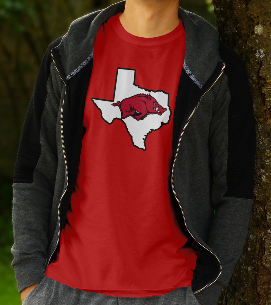 Arkansas Razorbacks Strong Hog Over Texas Map T-Shirt
