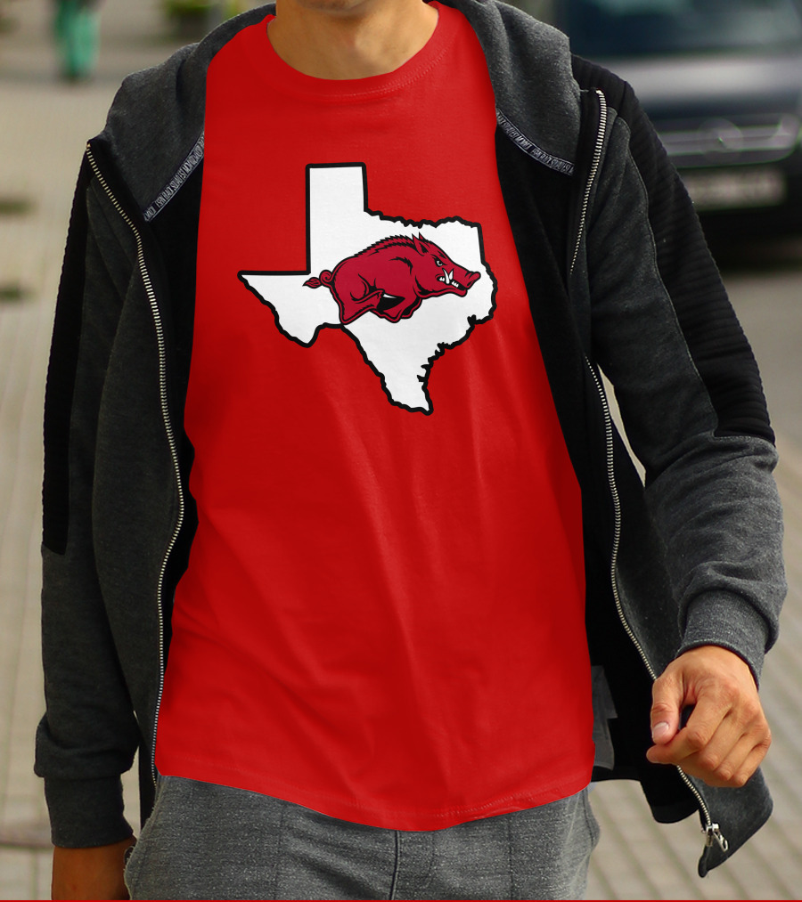 Arkansas Razorbacks Strong Hog Over Texas Map T-Shirt