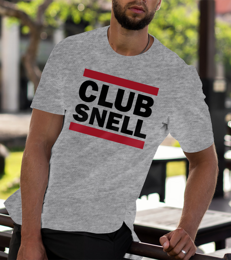 Club Snell Bold Black Text With Red Stripes On Gray Background T-Shirt
