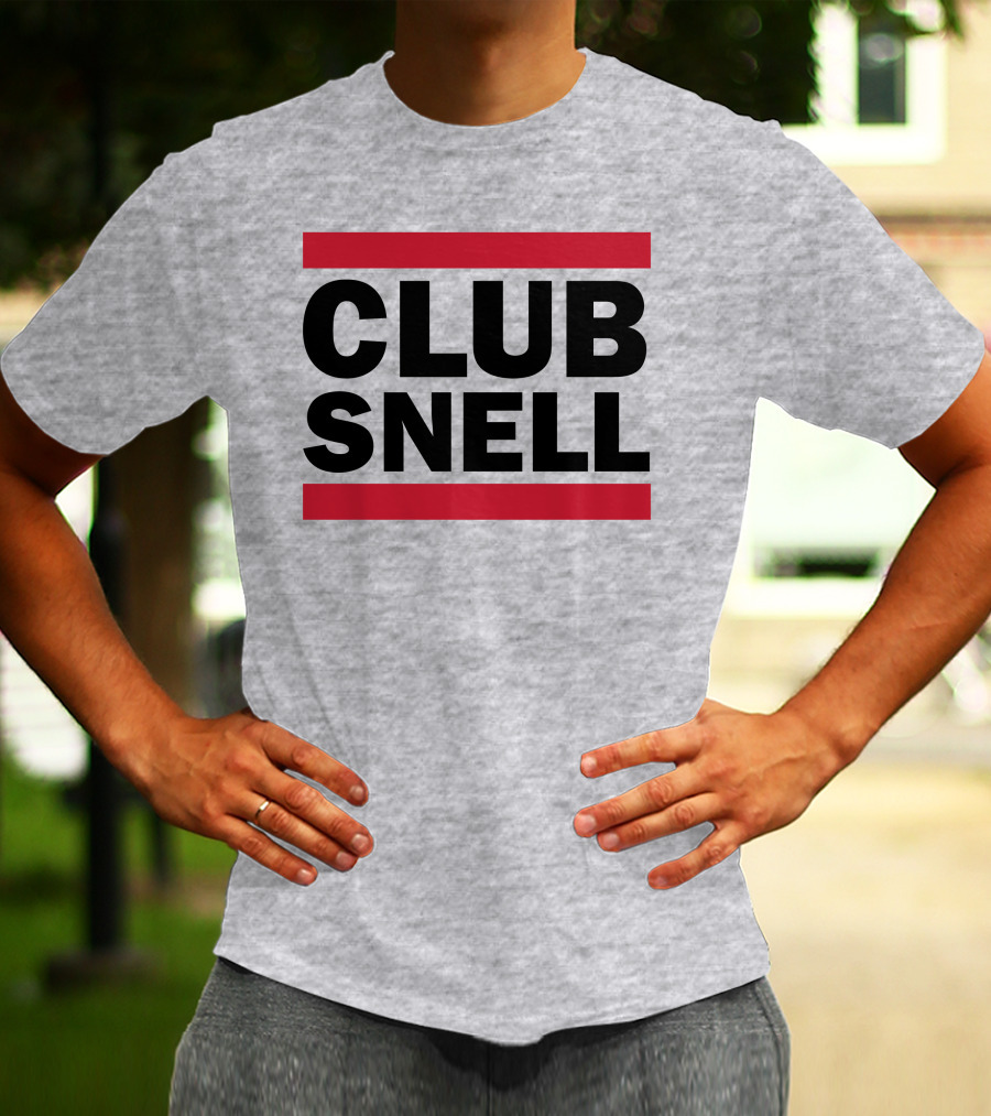 Club Snell Bold Black Text With Red Stripes On Gray Background T-Shirt