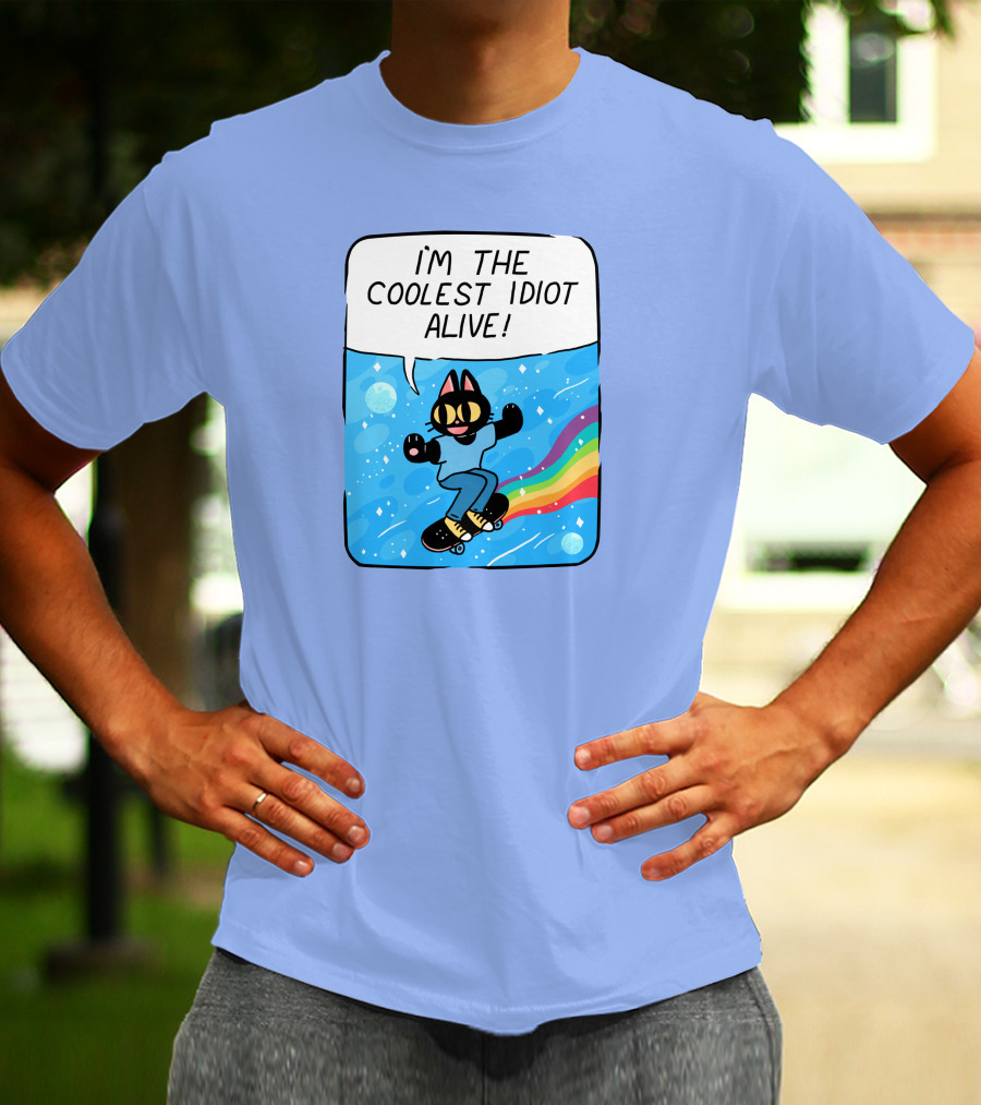 I'm The Coolest Idiot Alive Cat Riding Rainbow Skateboard T-Shirt