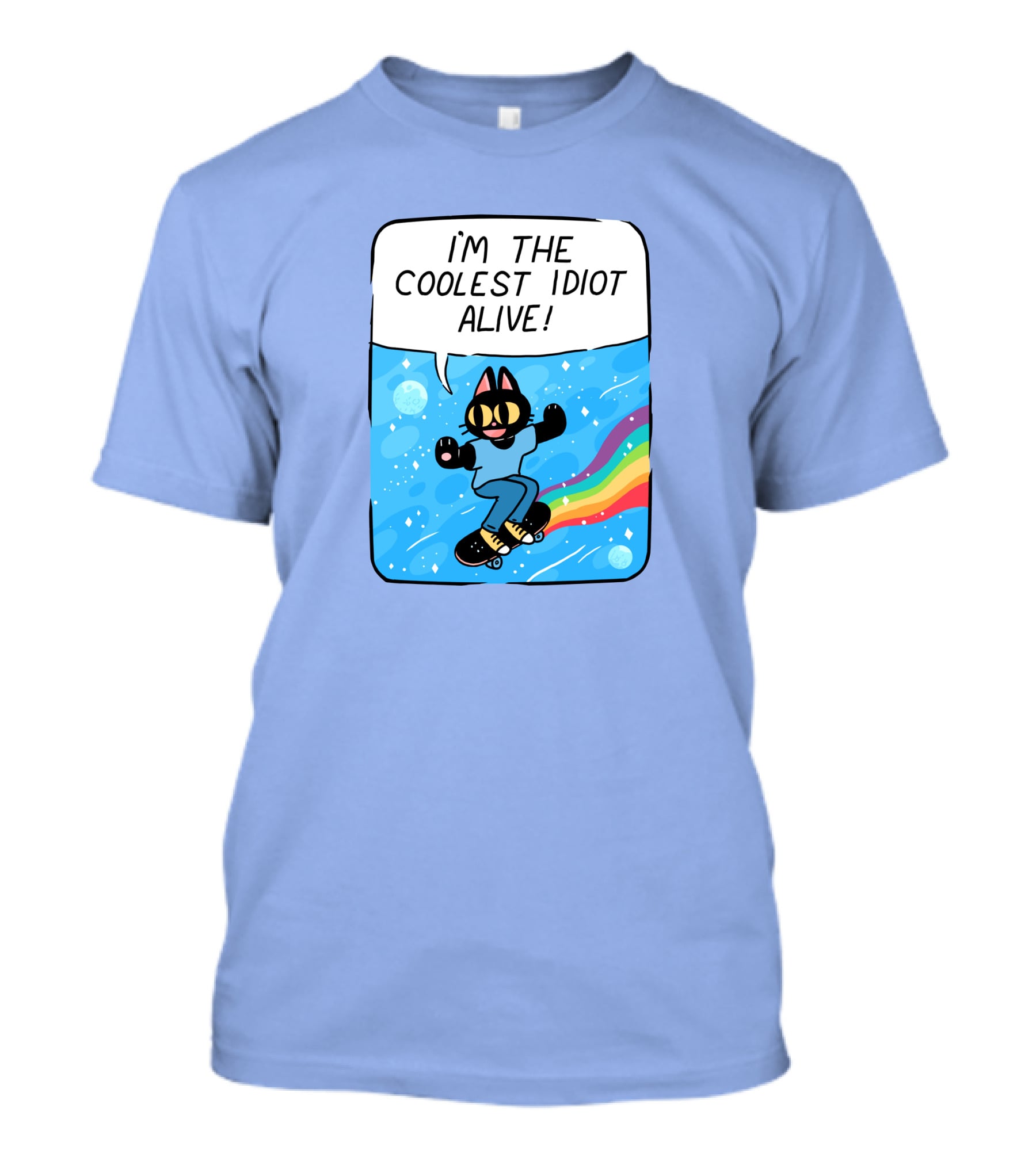 Mollyjohnt I'm The Coolest Idiot Alive Skateboarding Cat With Rainbow Trail T-Shirt