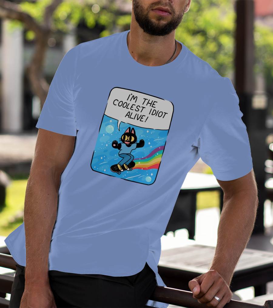 Mollyjohnt I'm The Coolest Idiot Alive Skateboarding Cat With Rainbow Trail T-Shirt