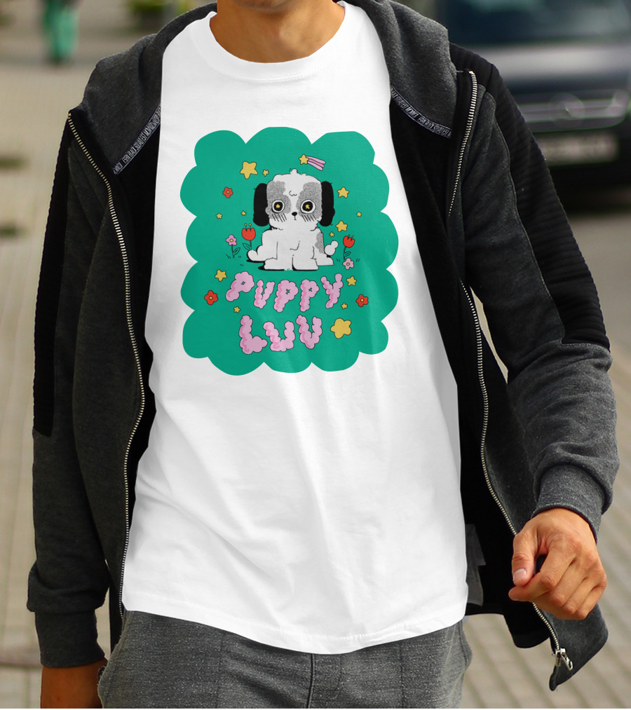 Puppy Luv Chloe Moriondo Cute Cartoon Dog With Stars And Flowers T-Shirt