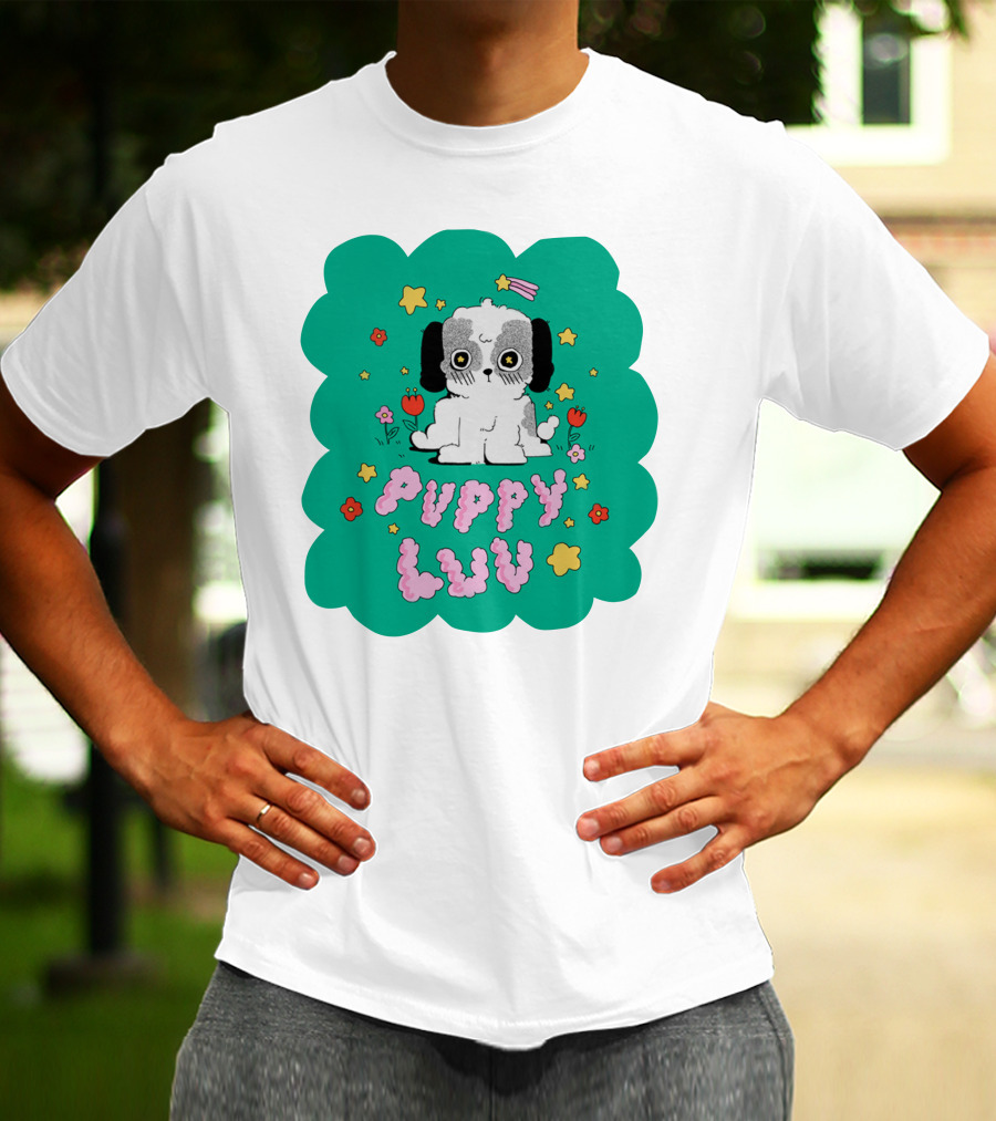 Puppy Luv Chloe Moriondo Cute Cartoon Dog With Stars And Flowers T-Shirt