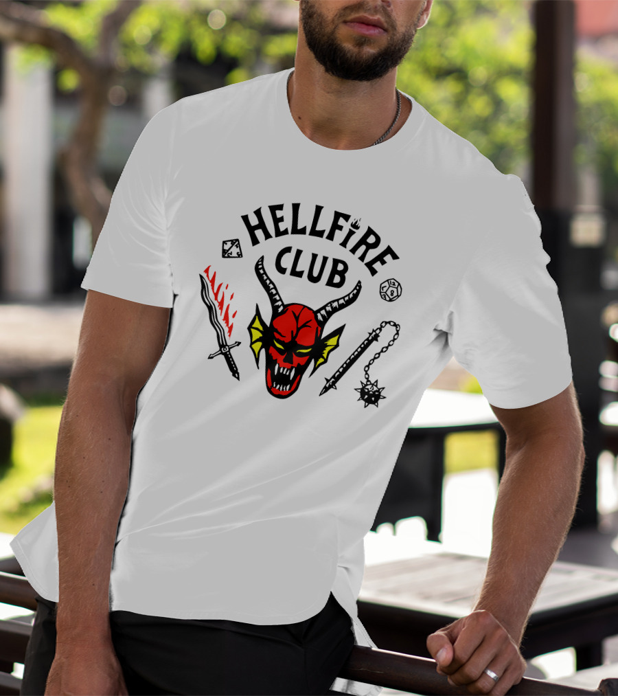 Hellfire Club Devil Flaming Sword Mace Dice Icon Collection T-Shirt