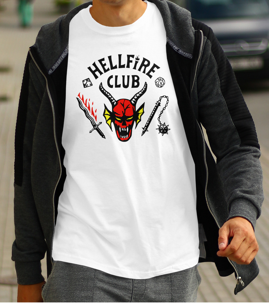 Hellfire Club Devil Flaming Sword Mace Dice Icon Collection T-Shirt