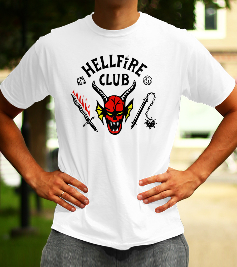 Hellfire Club Devil Flaming Sword Mace Dice Icon Collection T-Shirt