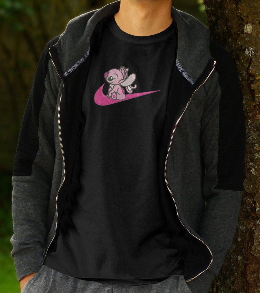 Stitch 2 Pink Sitting On Swoosh T-Shirt