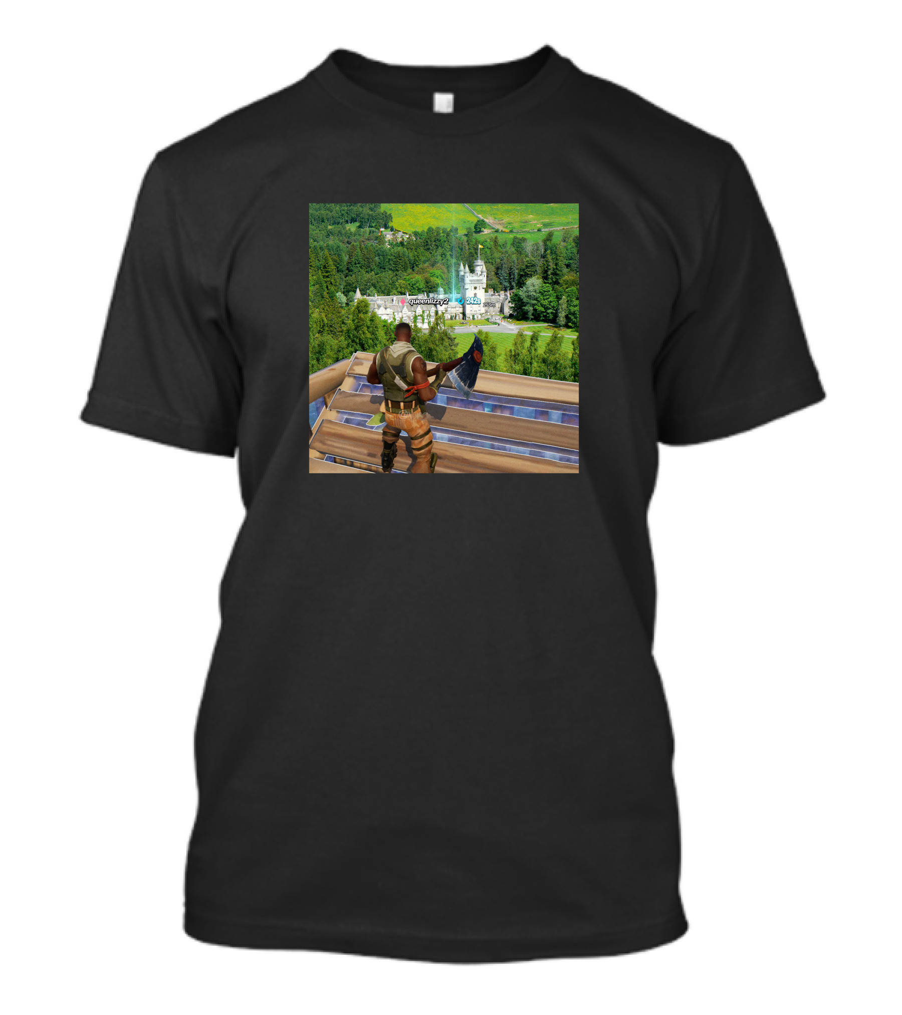 Queen Elizabeth Reboot Card Fortnite Player Landscape Castle Scene T-Shirt