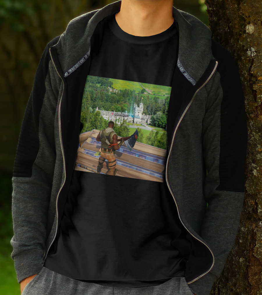Queen Elizabeth Reboot Card Fortnite Player Landscape Castle Scene T-Shirt