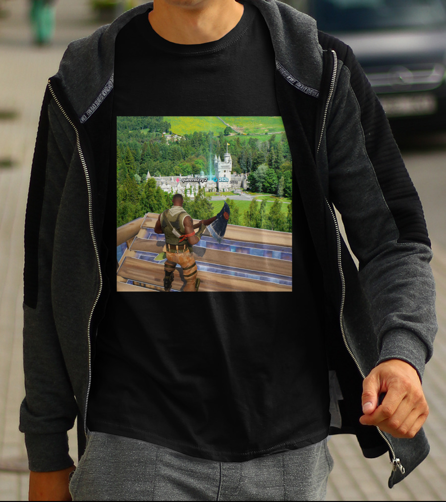 Queen Elizabeth Reboot Card Fortnite Player Landscape Castle Scene T-Shirt