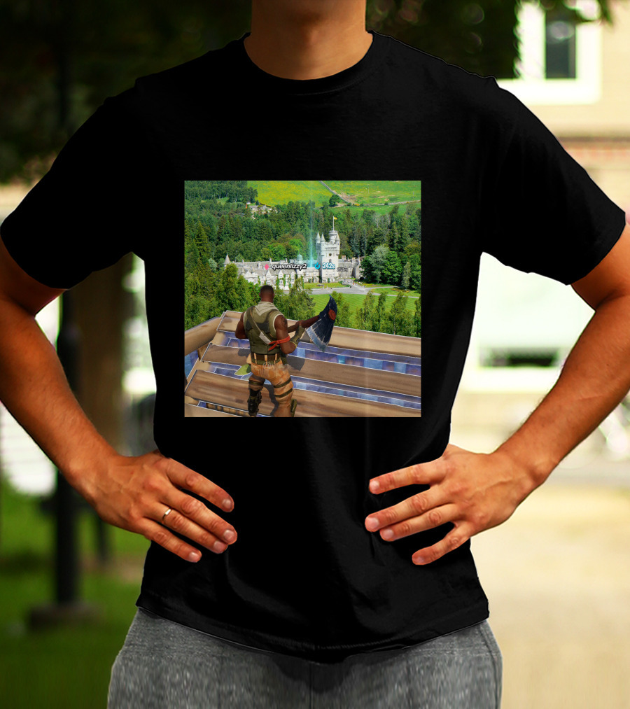 Queen Elizabeth Reboot Card Fortnite Player Landscape Castle Scene T-Shirt