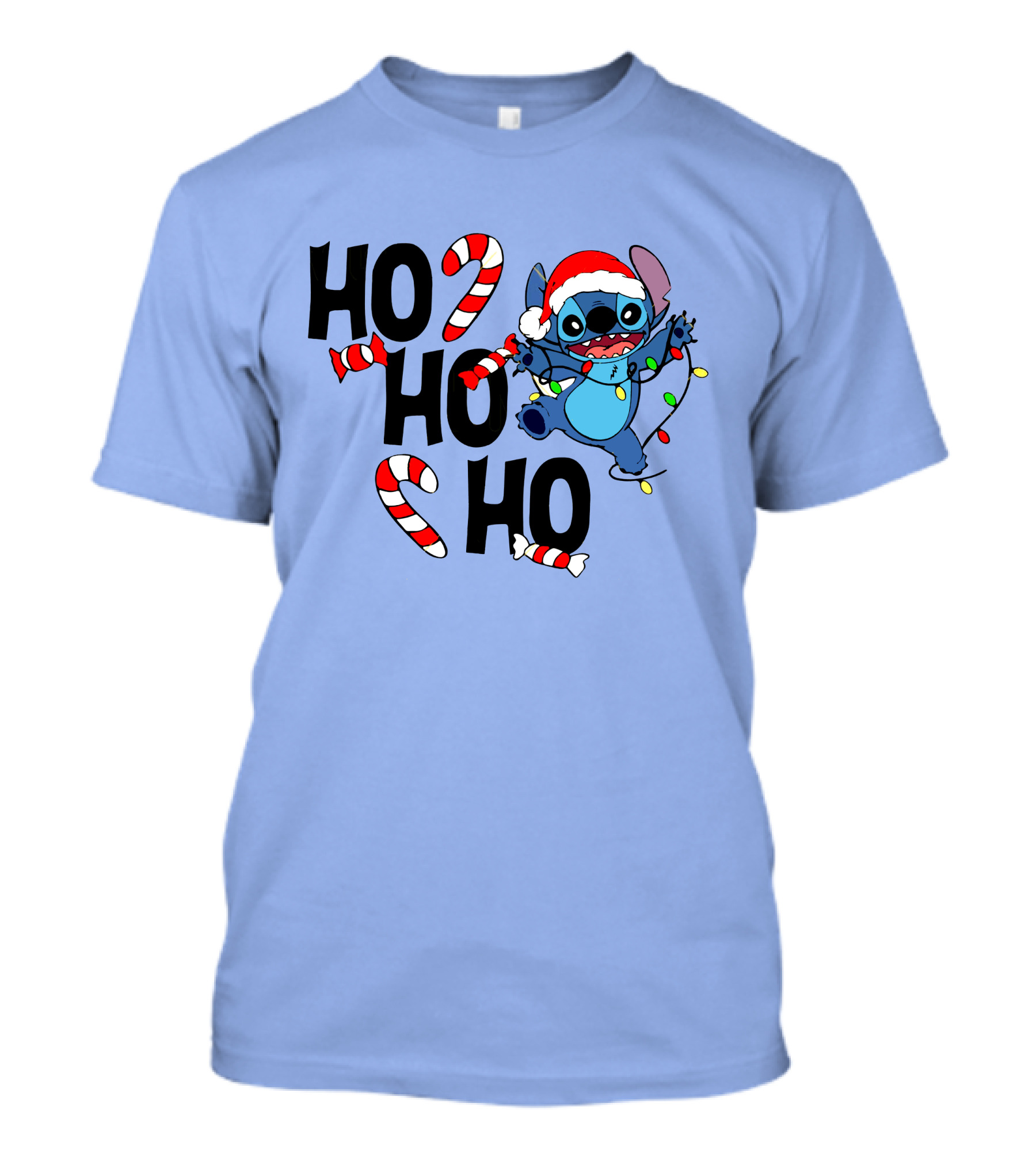 Stitch Ho Ho Ho Christmas Lights And Candy Canes T-Shirt