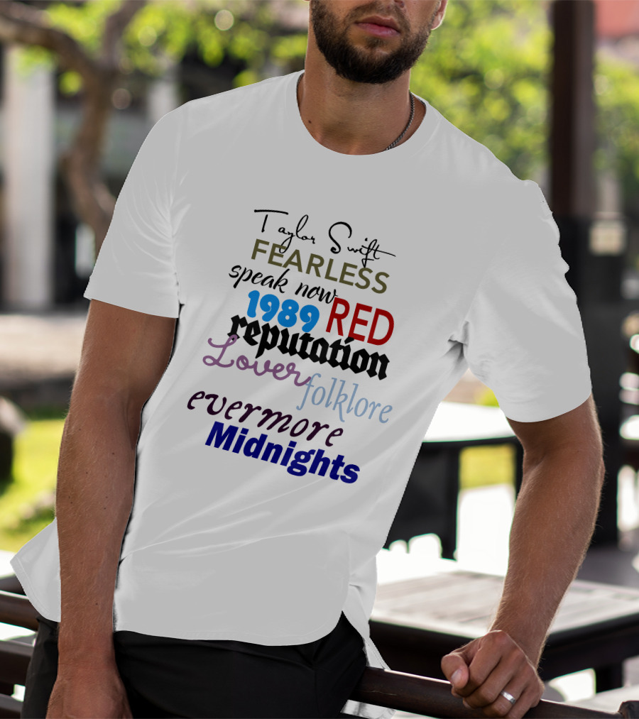 Taylor Swift Fearless Speak Now 1989 Red Reputation Lover Folklore Evermore Midnights The Eras Tour T-Shirt