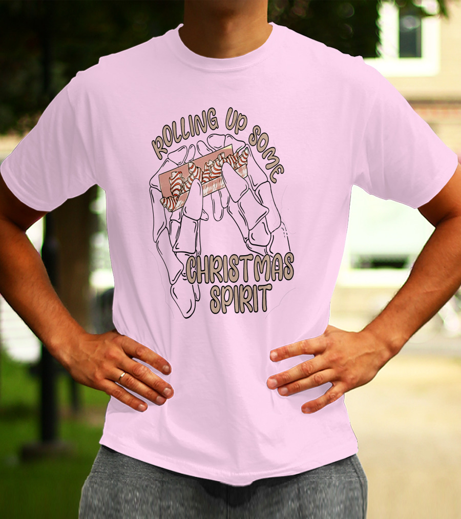 Rolling Up Some Christmas Spirit Skeleton Hands With Candy Cane Wrapper T-Shirt