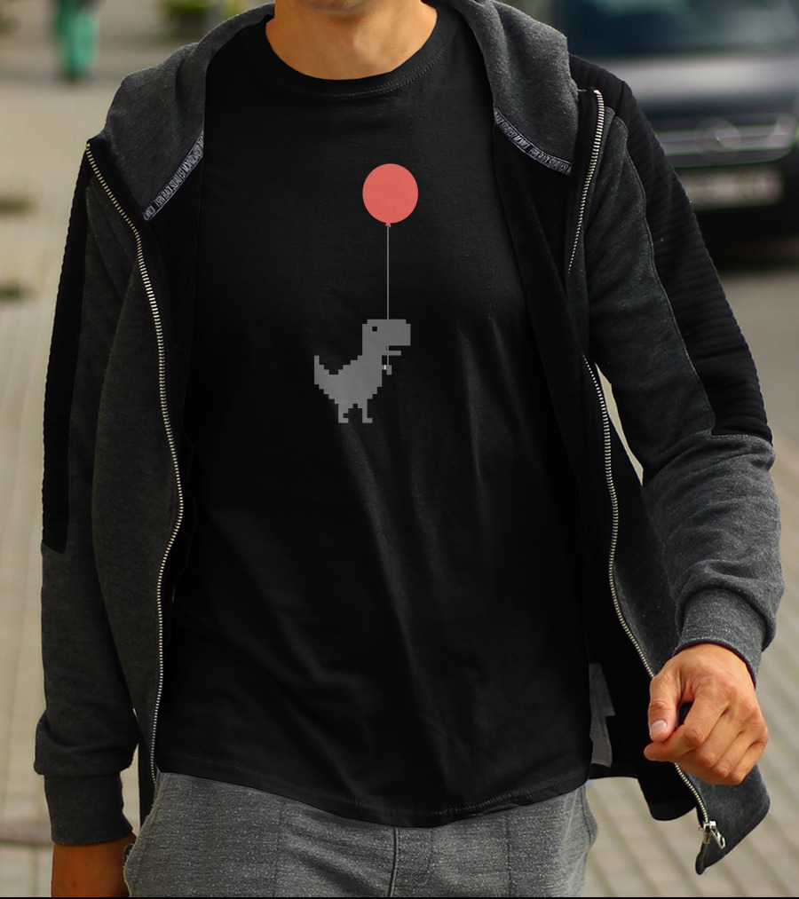 The Dino Balloon Pixel Art Dinosaur With Red Balloon T-Shirt