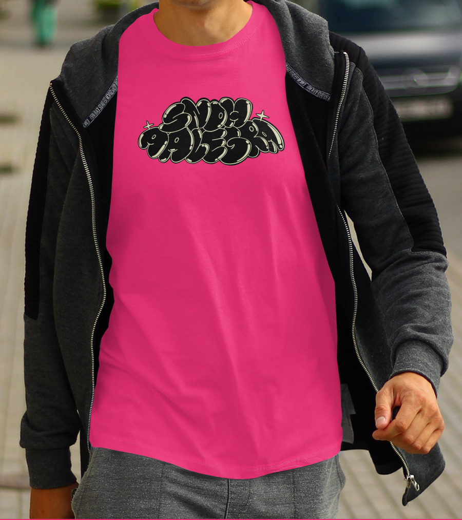 Snoh Aalegra Bold Bubble Lettering On Bright Pink Background T-Shirt