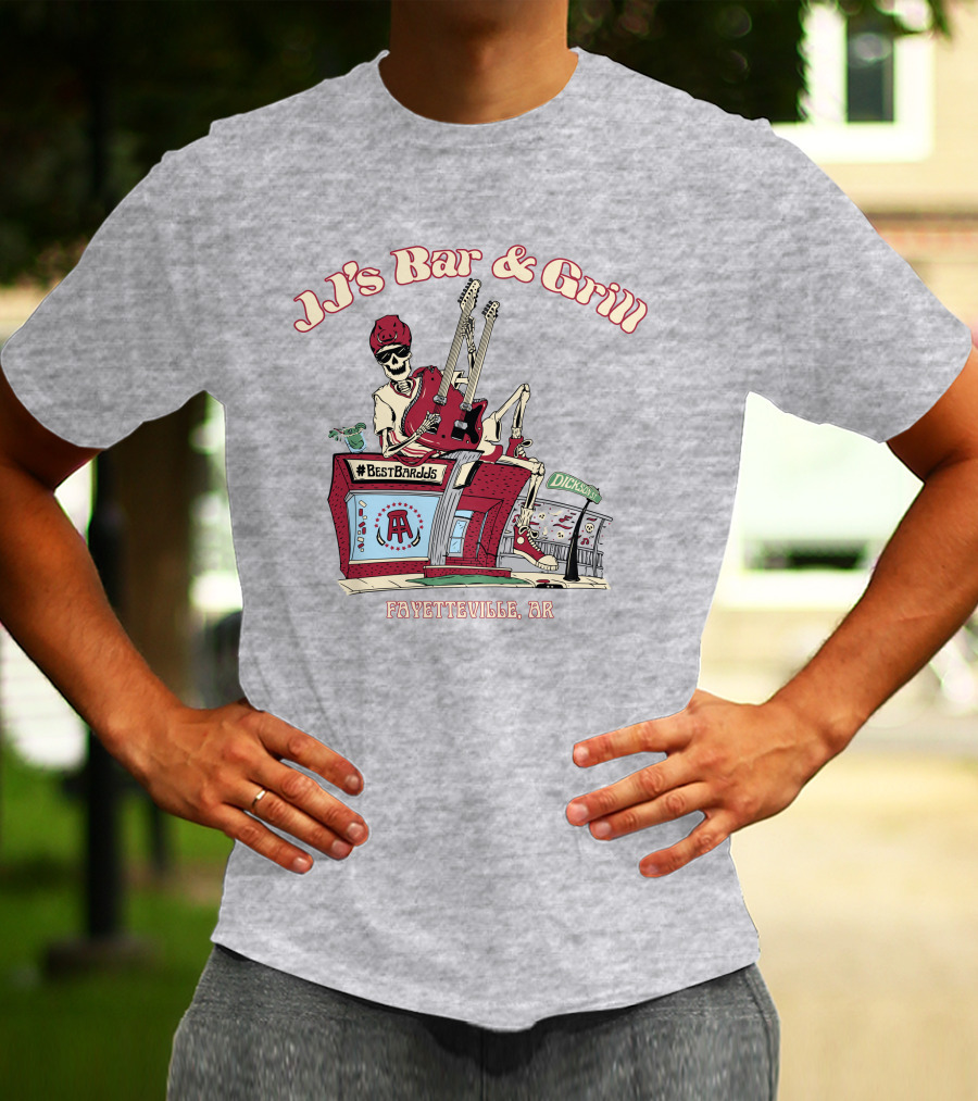 JJ's Bar And Grill Fayetteville AR Best Barstools Skeleton Playing Guitar T-Shirt