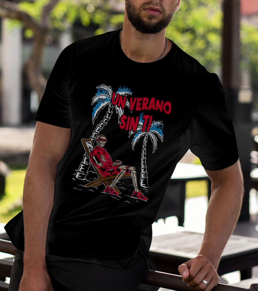 Bad Bunny Un Verano Sin Ti Skeleton On Lounge Chair With Palm Trees T-Shirt