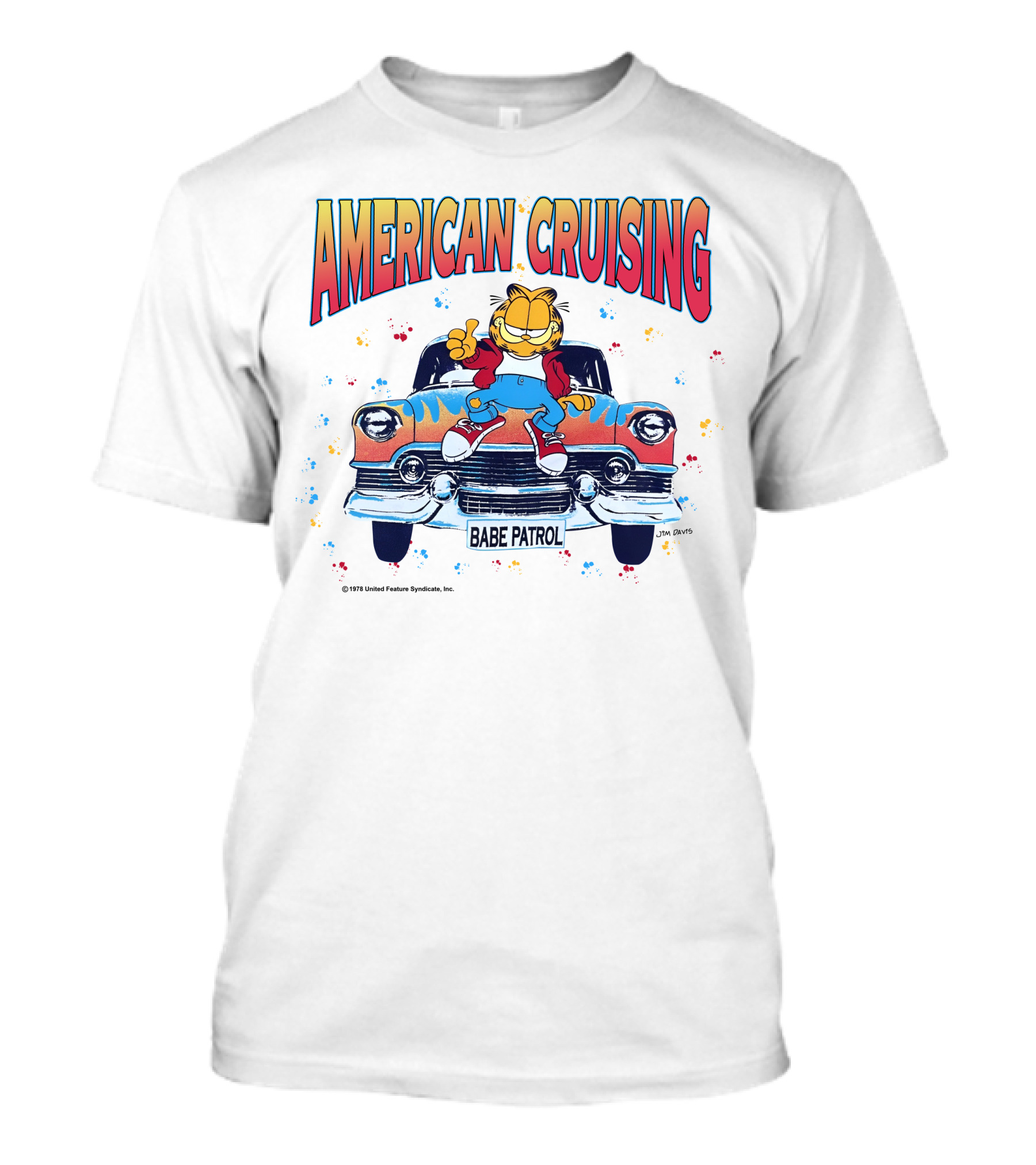 Garfield American Cruising Babe Patrol Vintage Car Fun T-Shirt