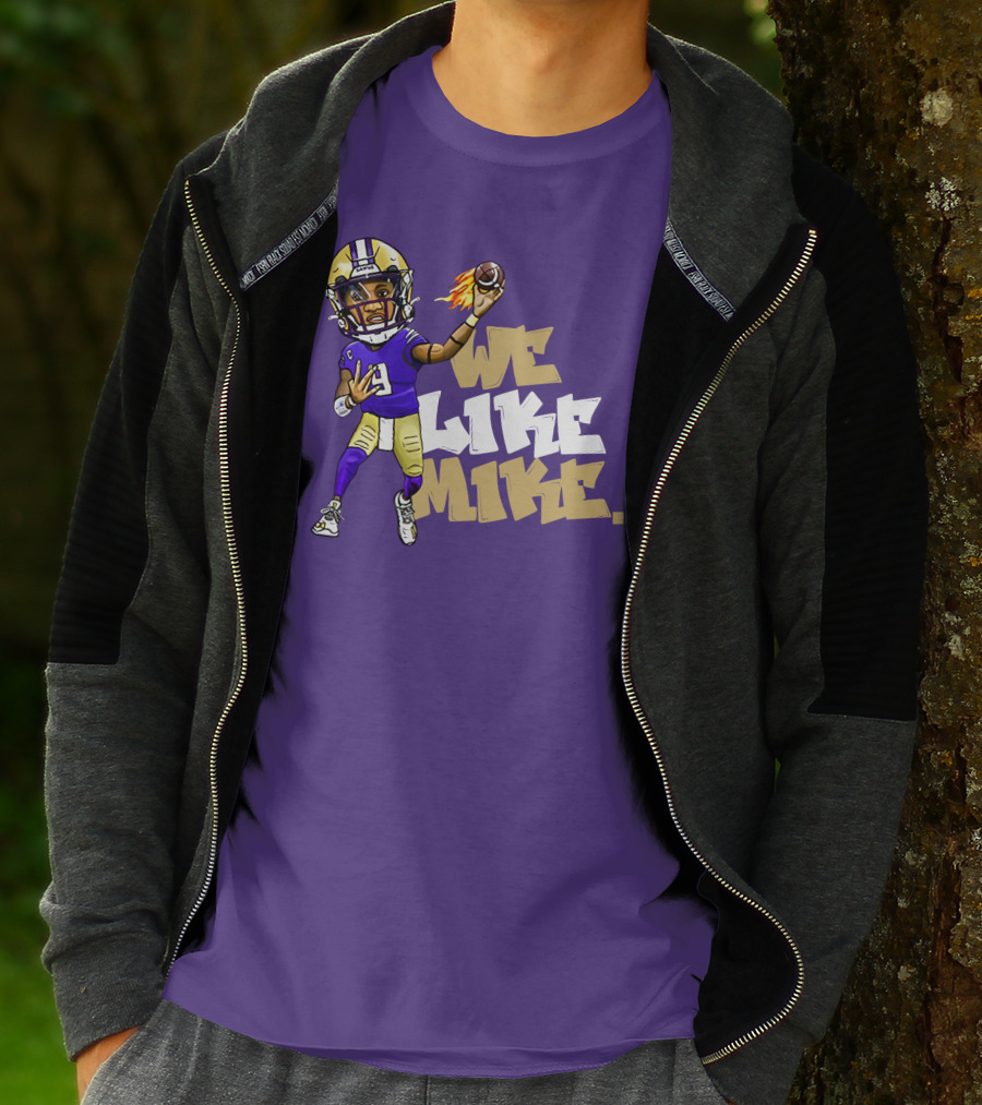 We Like Mike Football Character In Purple And Gold Gear Holding Flaming Ball T-Shirt