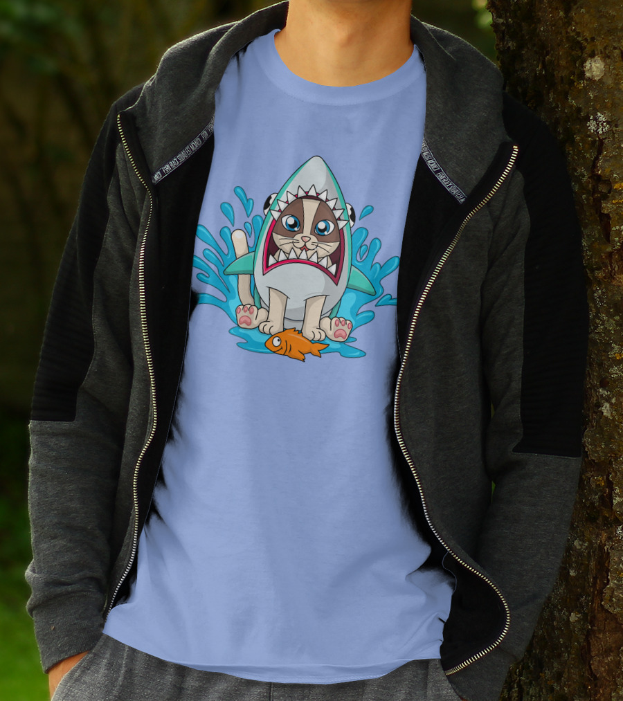 Inquisitormaster Merch Cute Cat Shark Splash Fish T-Shirt