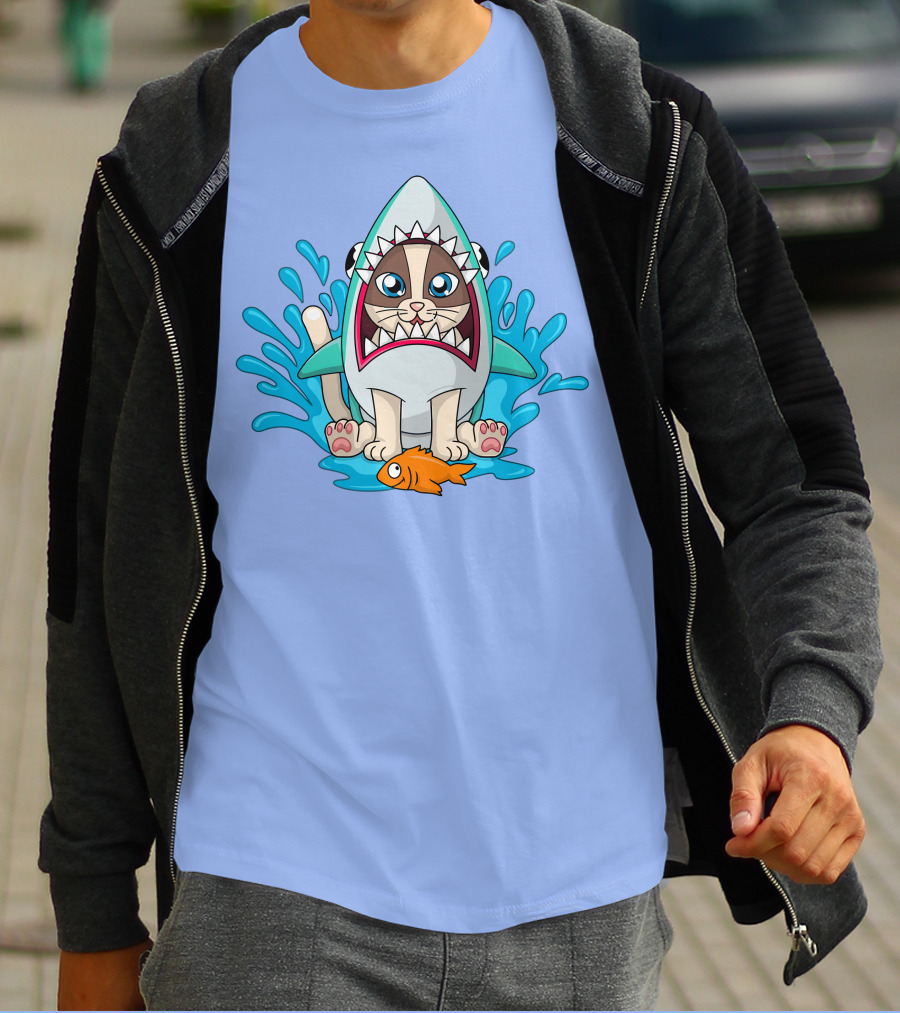Inquisitormaster Merch Cute Cat Shark Splash Fish T-Shirt