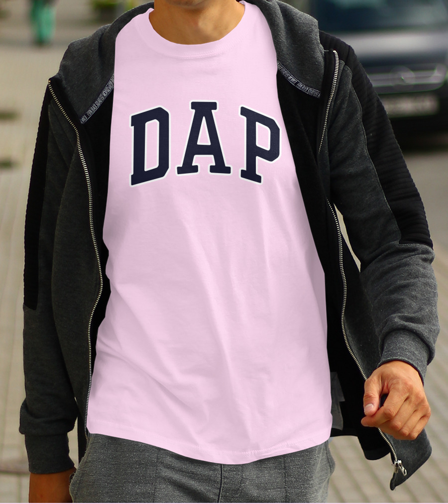 Dap College Style Athletic Lettering Pink Background T-Shirt
