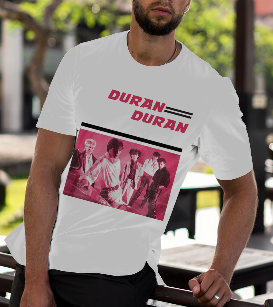 Duran Duran Band Photo With Stylized Logo And Pink Tone T-Shirt