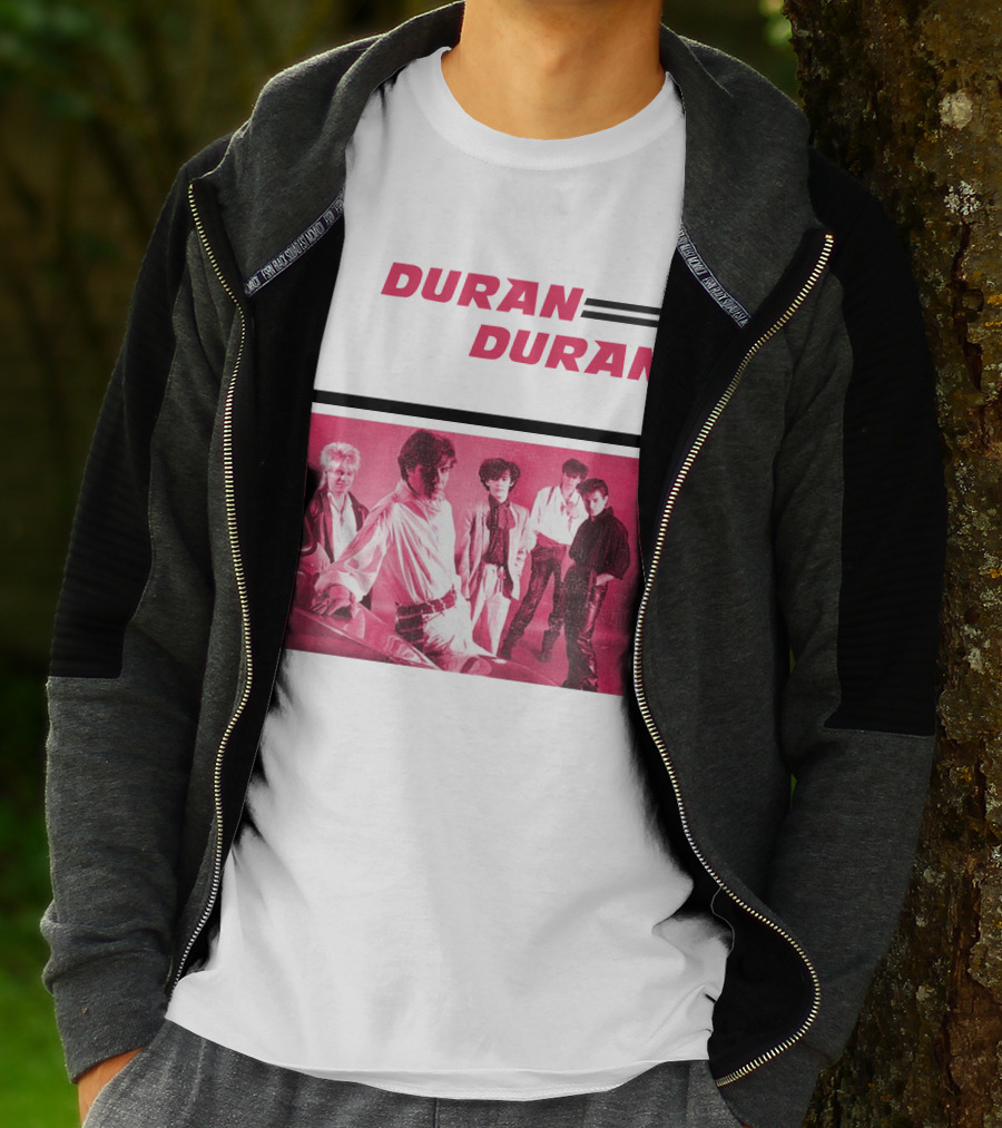 Duran Duran Band Photo With Stylized Logo And Pink Tone T-Shirt