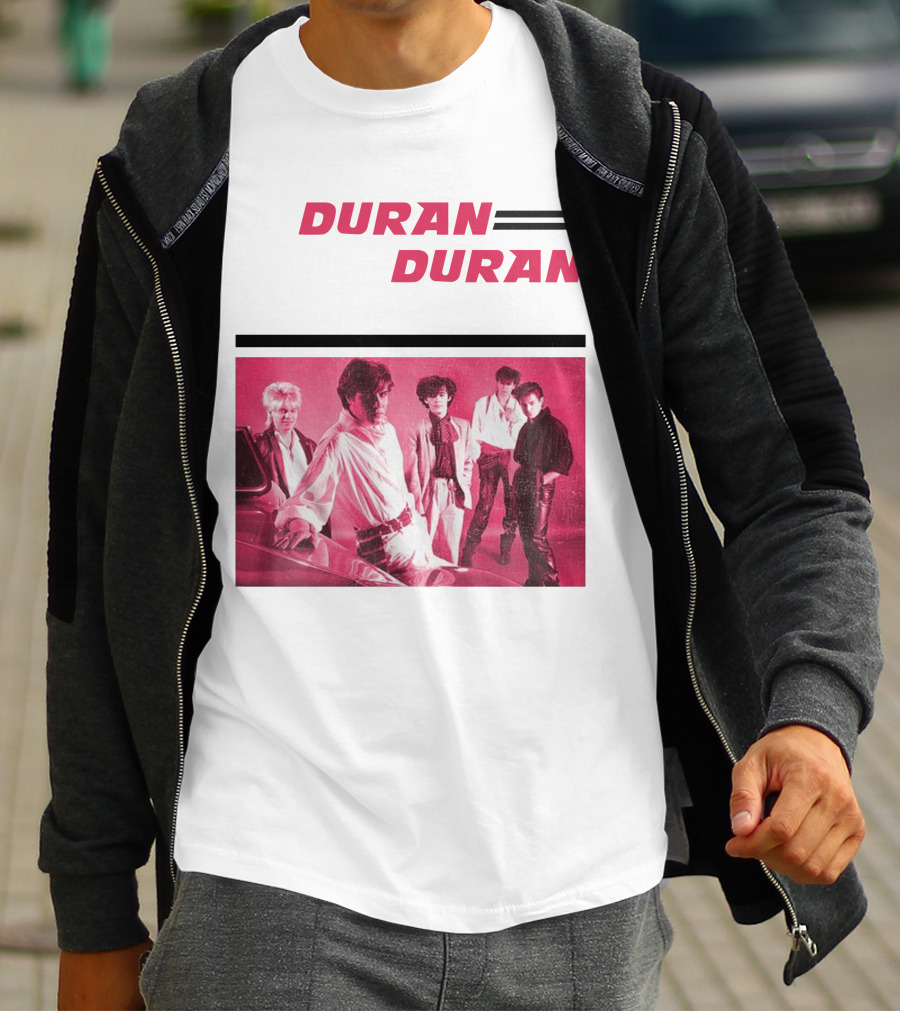 Duran Duran Band Photo With Stylized Logo And Pink Tone T-Shirt