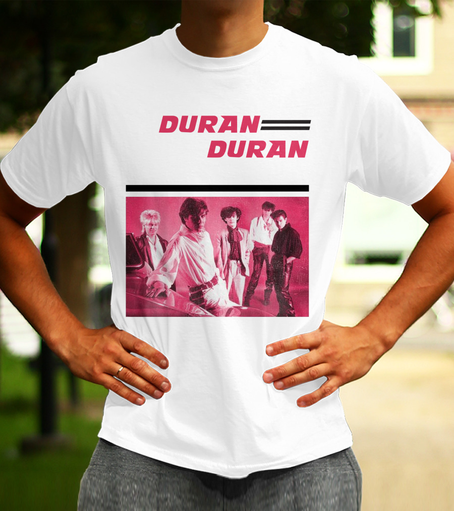 Duran Duran Band Photo With Stylized Logo And Pink Tone T-Shirt