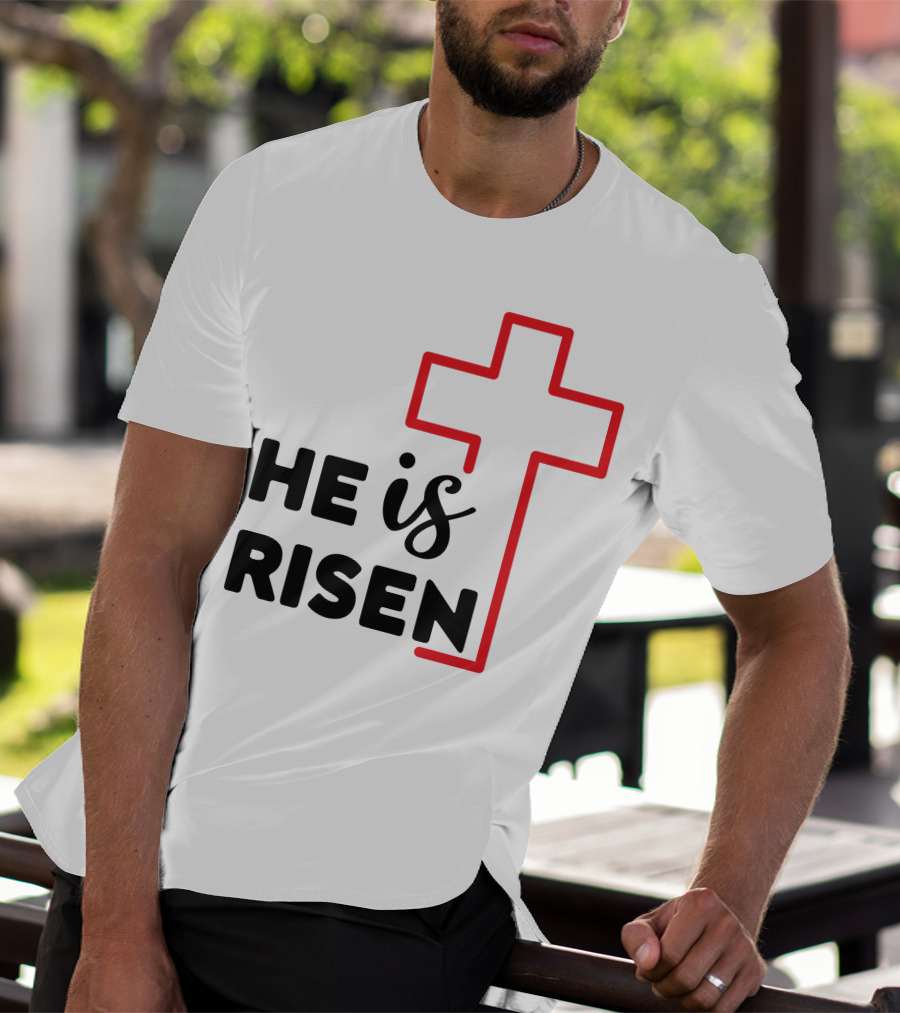 HE IS RISEN Cross Outline T-Shirt