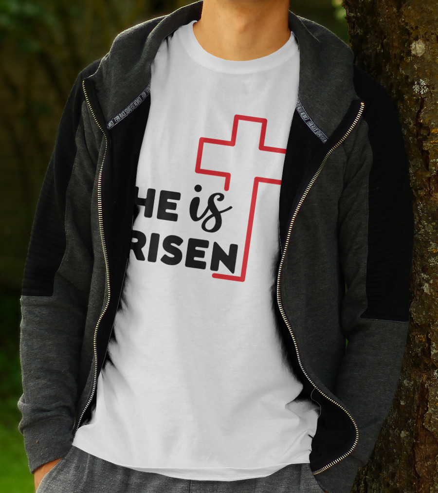 HE IS RISEN Cross Outline T-Shirt