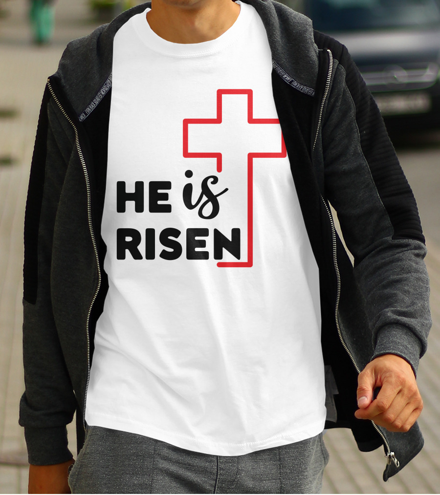 HE IS RISEN Cross Outline T-Shirt
