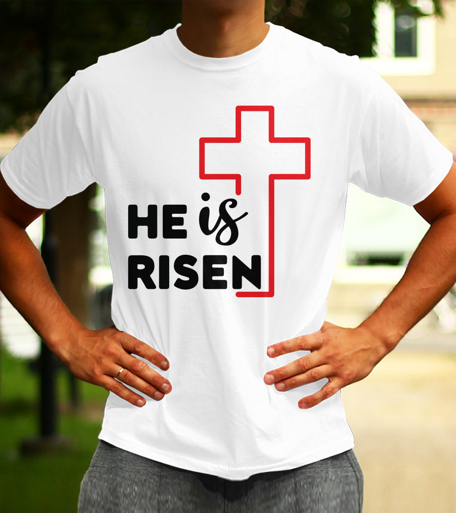 HE IS RISEN Cross Outline T-Shirt