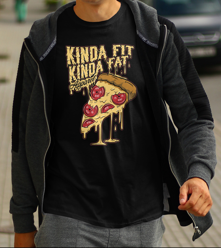 Kinda Fit Kinda Fat Apparel Melting Pizza Slice With Pepperoni Weights T-Shirt