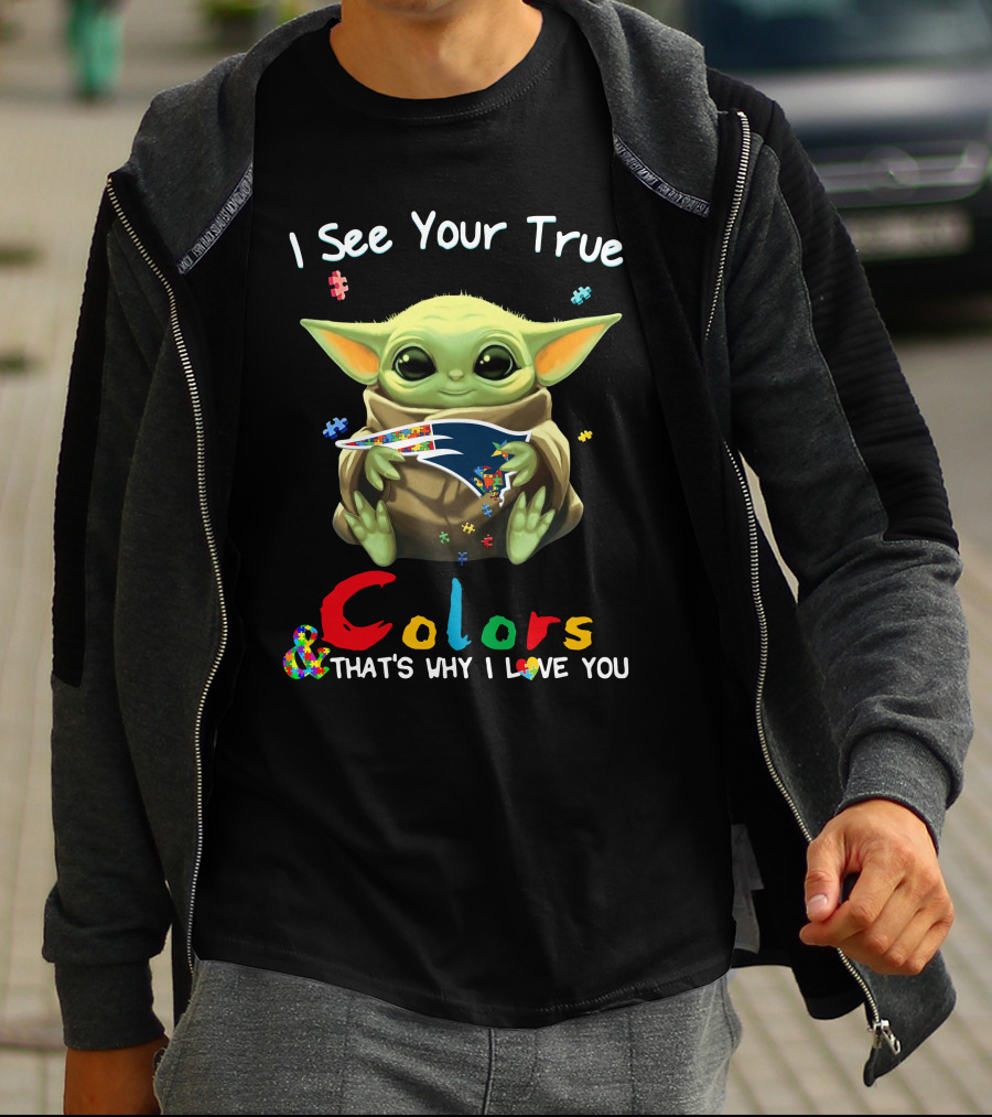 I See Your True Colors New England Patriots Baby Yoda Puzzle T-Shirt